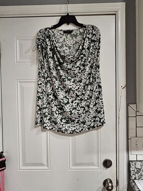 Lane Bryant Green and White Floral Print Top
